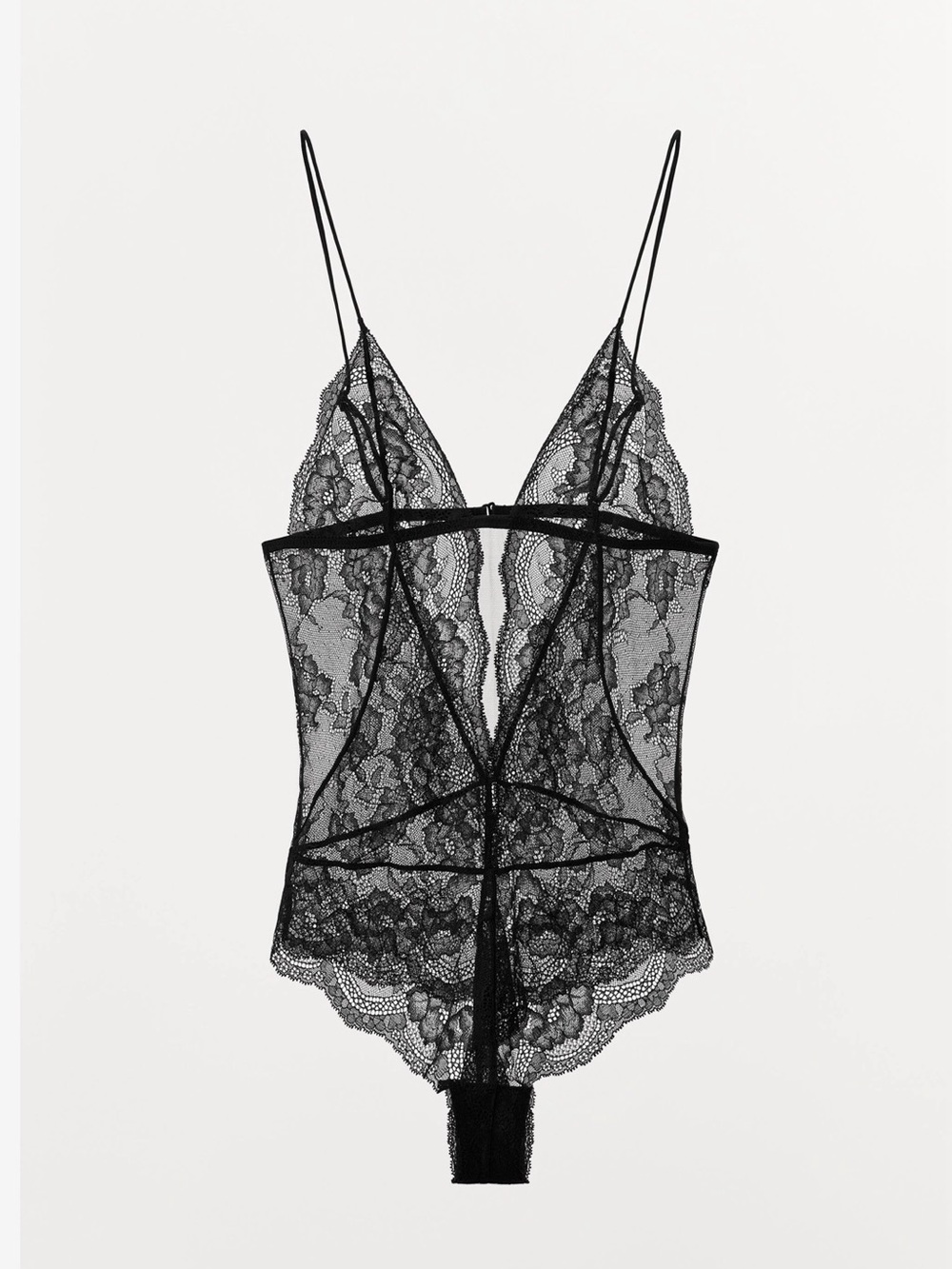 ZARA Black Sheer Lace Open Back Bodysuit NWT Size M Lingerie Style